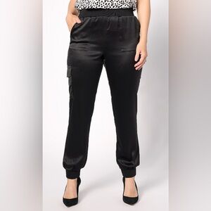 LOGO by Lori Goldstein Black Satin Joggers - 1X